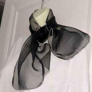 Vintage Black Sheer‎ Scarf with Metallic Thread Hem